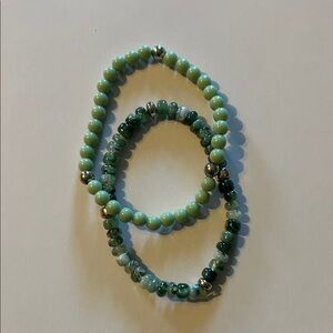 Avon Mint and Teal Beaded Bracelet Duo